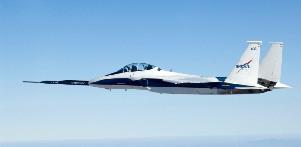 Gulfstream's most prominent research in sonic boom mitigation for an aircraft is its Quiet Spike, a telescoping nose meant to reduce or possibly eliminate the boom that is has previously tested on a NASA F-15. In the past two months alone, it has logged two new patents for sonic-boom mitigation technologies: one for an inlet design and another for twisting wings via fuel shifting. (Photo: NASA)